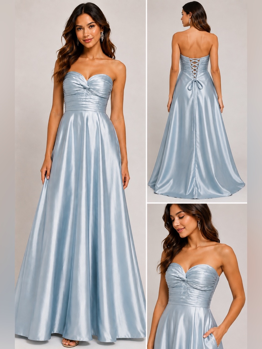 BDDHKW Light Blue Satin Strapless Corset Back Prom Gown NWT Size 4